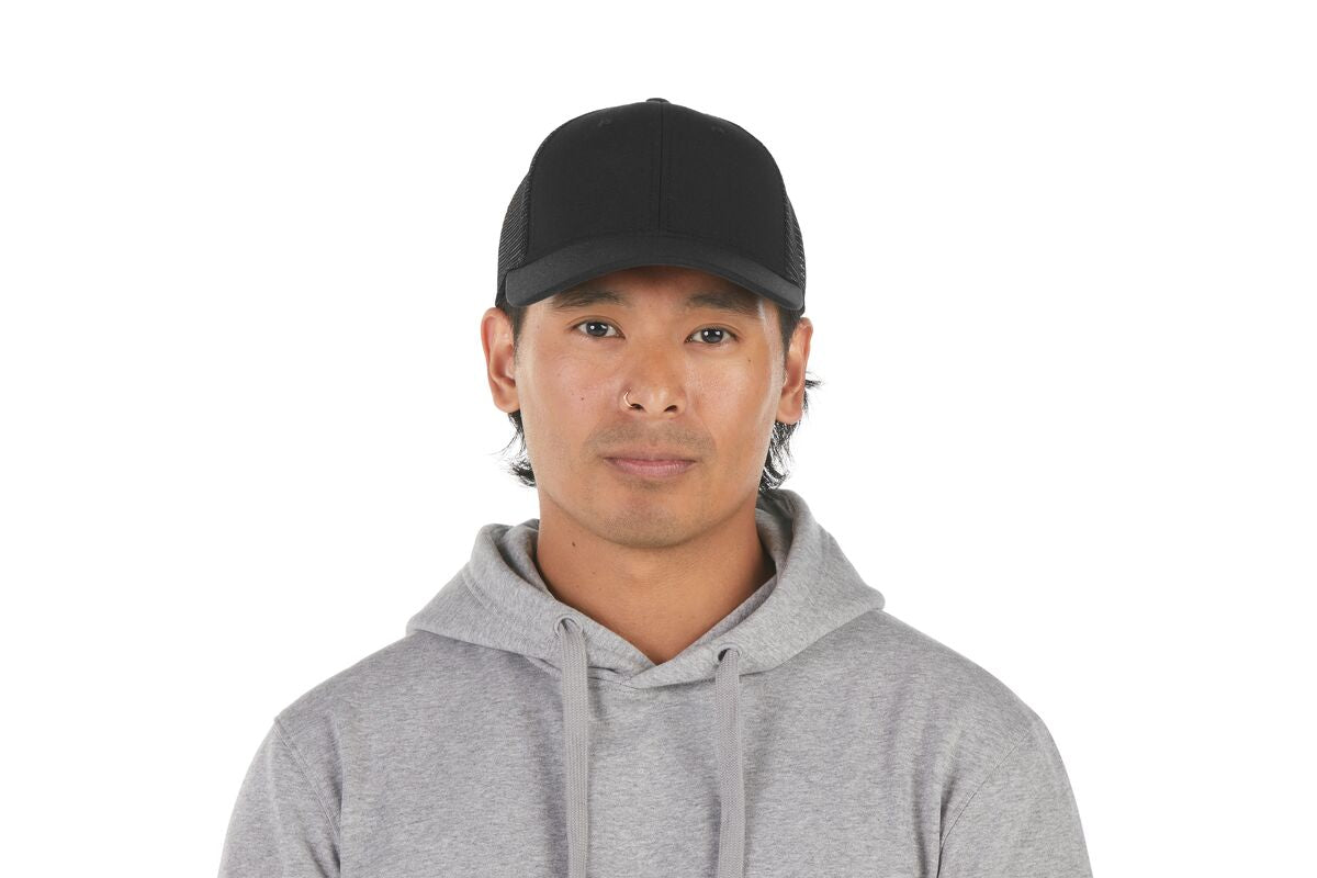 recycled-poly-low-profile-trucker-hat-x9 WebPDP-HAT002002_Recycled_Poly_Low_Profile_Trucker_Hat_Black_Studio_Harper_Studios_0723_Front__HAT002002OS.jpg